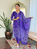 Teeya Creation Purple Colour French Crepe Digital Print With Embroidery Work Fully Stitched Kurti Set | Grocsy