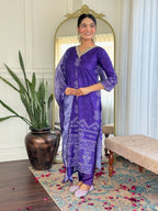 Teeya Creation Purple Colour French Crepe Digital Print With Embroidery Work Fully Stitched Kurti Set | Grocsy