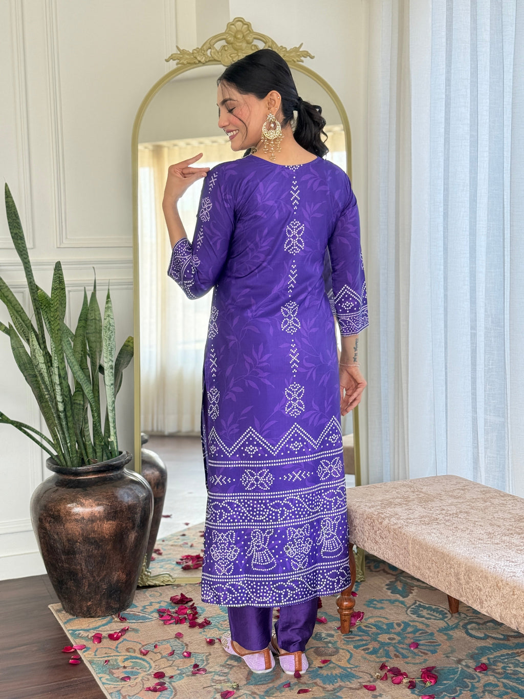 Teeya Creation Purple Colour French Crepe Digital Print With Embroidery Work Fully Stitched Kurti Set | Grocsy