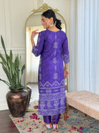 Teeya Creation Purple Colour French Crepe Digital Print With Embroidery Work Fully Stitched Kurti Set | Grocsy