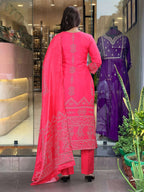 The52 Silk Blend Printed Fabric work Straight cut Kurta, Pant and Dupatta Set | Grocsy