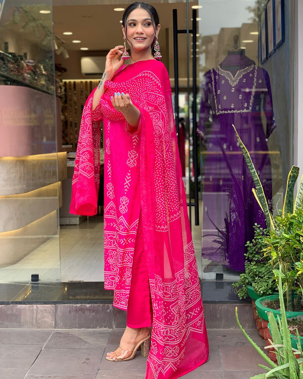 The52 Silk Blend Printed Fabric work Straight cut Kurta, Pant and Dupatta Set | Grocsy