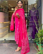 The52 Silk Blend Printed Fabric work Straight cut Kurta, Pant and Dupatta Set | Grocsy