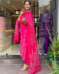 The52 Silk Blend Printed Fabric work Straight cut Kurta, Pant and Dupatta Set | Grocsy