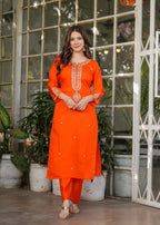 The52 Beautiful Embroidered Viscose Chanderi Fabric Straight Kurta, Pant and Dupatta Set | Grocsy