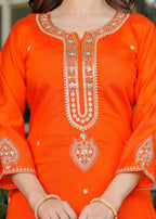 The52 Beautiful Embroidered Viscose Chanderi Fabric Straight Kurta, Pant and Dupatta Set | Grocsy