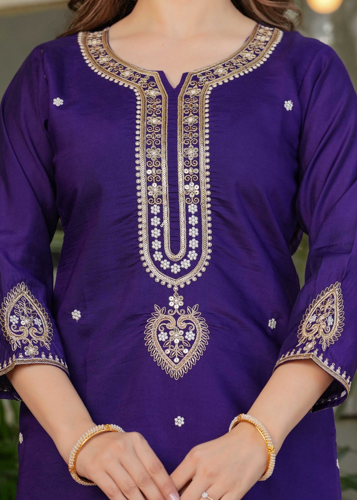 The52 Beautiful Embroidered Viscose Chanderi Fabric Straight Kurta, Pant and Dupatta Set | Grocsy
