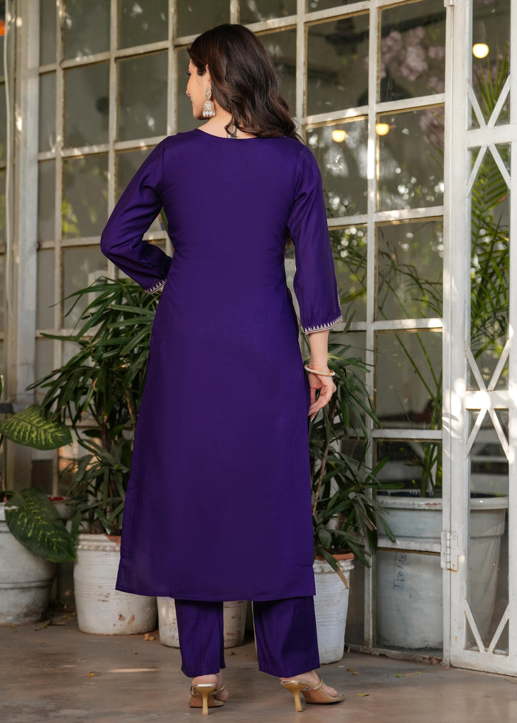 The52 Beautiful Embroidered Viscose Chanderi Fabric Straight Kurta, Pant and Dupatta Set | Grocsy