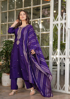 Teeya Creation Purple Color Viscose Chanderi Embroidery Work Fully Stitched Kurti Set | Grocsy