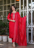 The52 Beautiful Embroidered Viscose Chanderi Fabric Straight Kurta, Pant and Dupatta Set | Grocsy