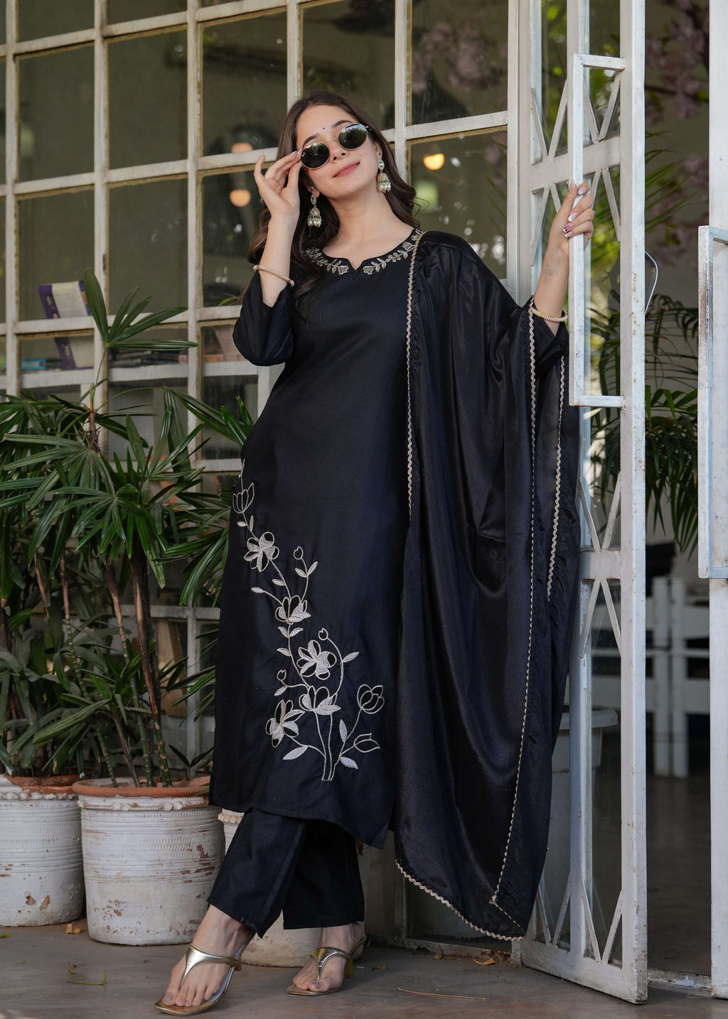 Teeya Creation Black Color Viscose Rayon Embroidery Work Fully Stitched Kurti Set | Grocsy