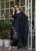 Teeya Creation Black Color Viscose Rayon Embroidery Work Fully Stitched Kurti Set | Grocsy