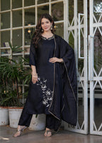 The52 Beautiful Thread Work Viscose Rayon Fabric Straight Kurta, Pant and Dupatta Set | Grocsy