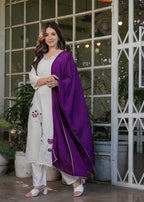 The52 Beautiful Thread Work Viscose Rayon Fabric Straight Kurta, Pant and Dupatta Set | Grocsy