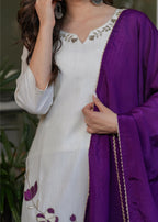 The52 Beautiful Thread Work Viscose Rayon Fabric Straight Kurta, Pant and Dupatta Set | Grocsy