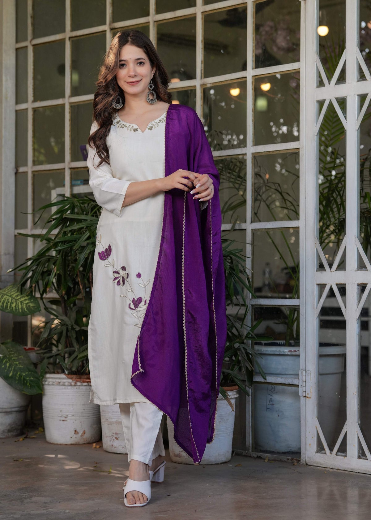 Teeya Creation White Color Viscose Rayon Embroidery Work Fully Stitched Kurti Set | Grocsy