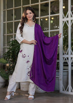 Teeya Creation White Color Viscose Rayon Embroidery Work Fully Stitched Kurti Set | Grocsy