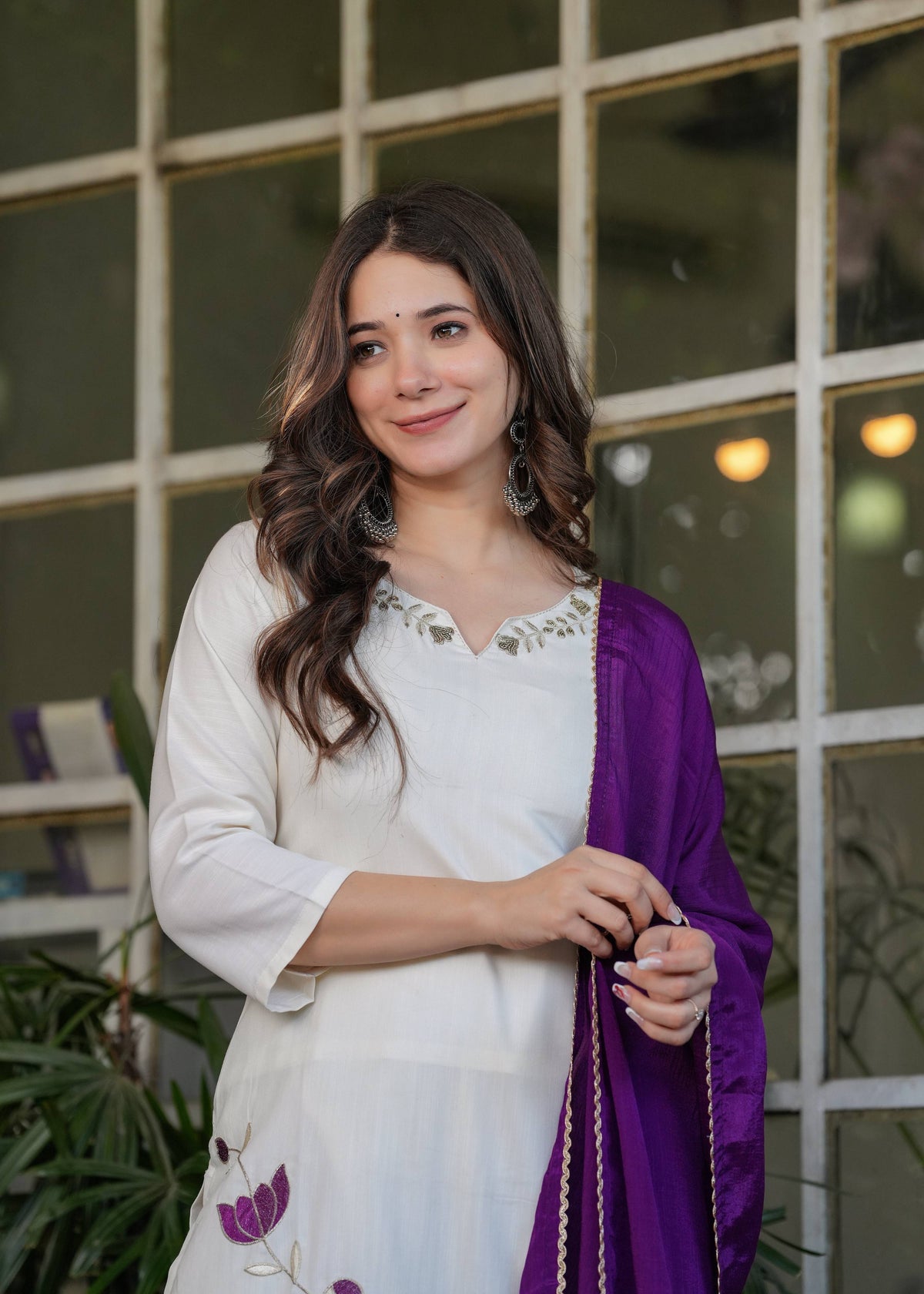 Teeya Creation White Color Viscose Rayon Embroidery Work Fully Stitched Kurti Set | Grocsy