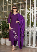 Teeya Creation Wine Color Viscose Rayon Embroidery Work Fully Stitched Kurti Set | Grocsy