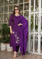 Teeya Creation Wine Color Viscose Rayon Embroidery Work Fully Stitched Kurti Set | Grocsy