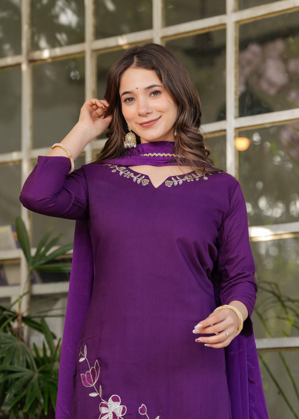 Teeya Creation Wine Color Viscose Rayon Embroidery Work Fully Stitched Kurti Set | Grocsy