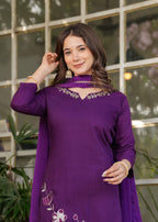 Teeya Creation Wine Color Viscose Rayon Embroidery Work Fully Stitched Kurti Set | Grocsy