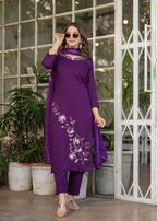 The52 Beautiful Thread Work Viscose Rayon Fabric Straight Kurta, Pant and Dupatta Set | Grocsy