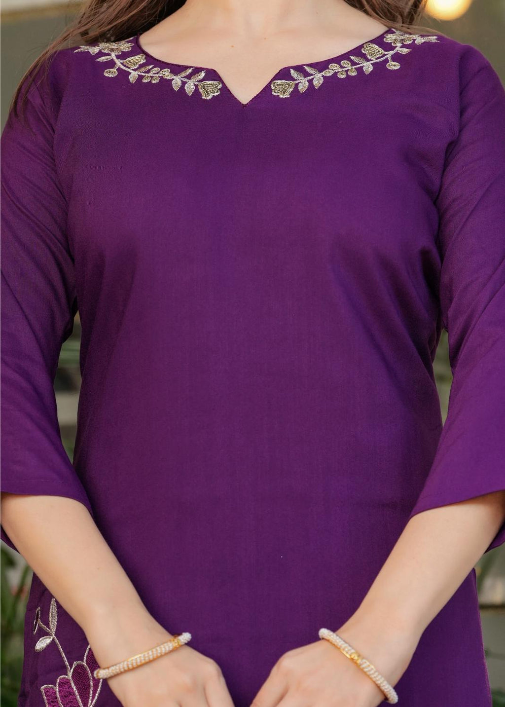 The52 Beautiful Thread Work Viscose Rayon Fabric Straight Kurta, Pant and Dupatta Set | Grocsy