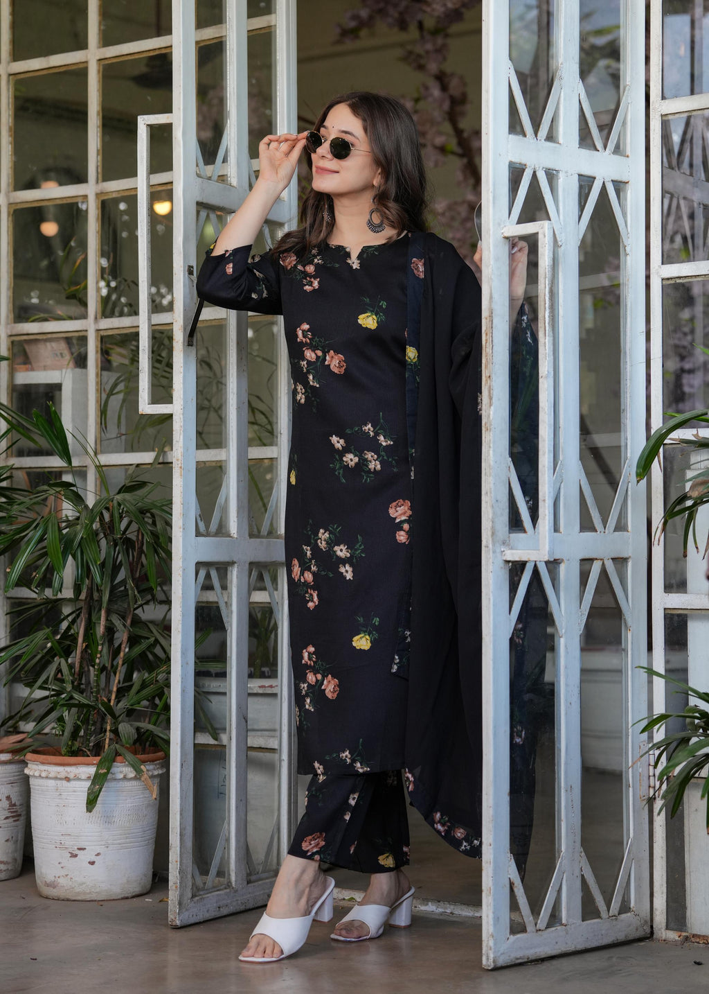 The52 French Crepe Fabric work Straight cut Kurta, Pant and Dupatta Set | Grocsy