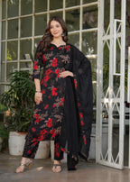 The52 Women's Printed Silk Blend Fabric Straight Kurta, Pant and Dupatta Set | Grocsy