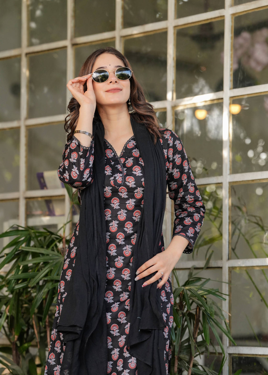 Teeya Creation Black Color Pure Cotton Digital Print Fully Stitched Kurti Set | Grocsy