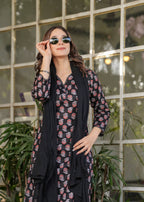 Teeya Creation Black Color Pure Cotton Digital Print Fully Stitched Kurti Set | Grocsy