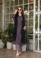 Teeya Creation Black Color Pure Cotton Digital Print Fully Stitched Kurti Set | Grocsy