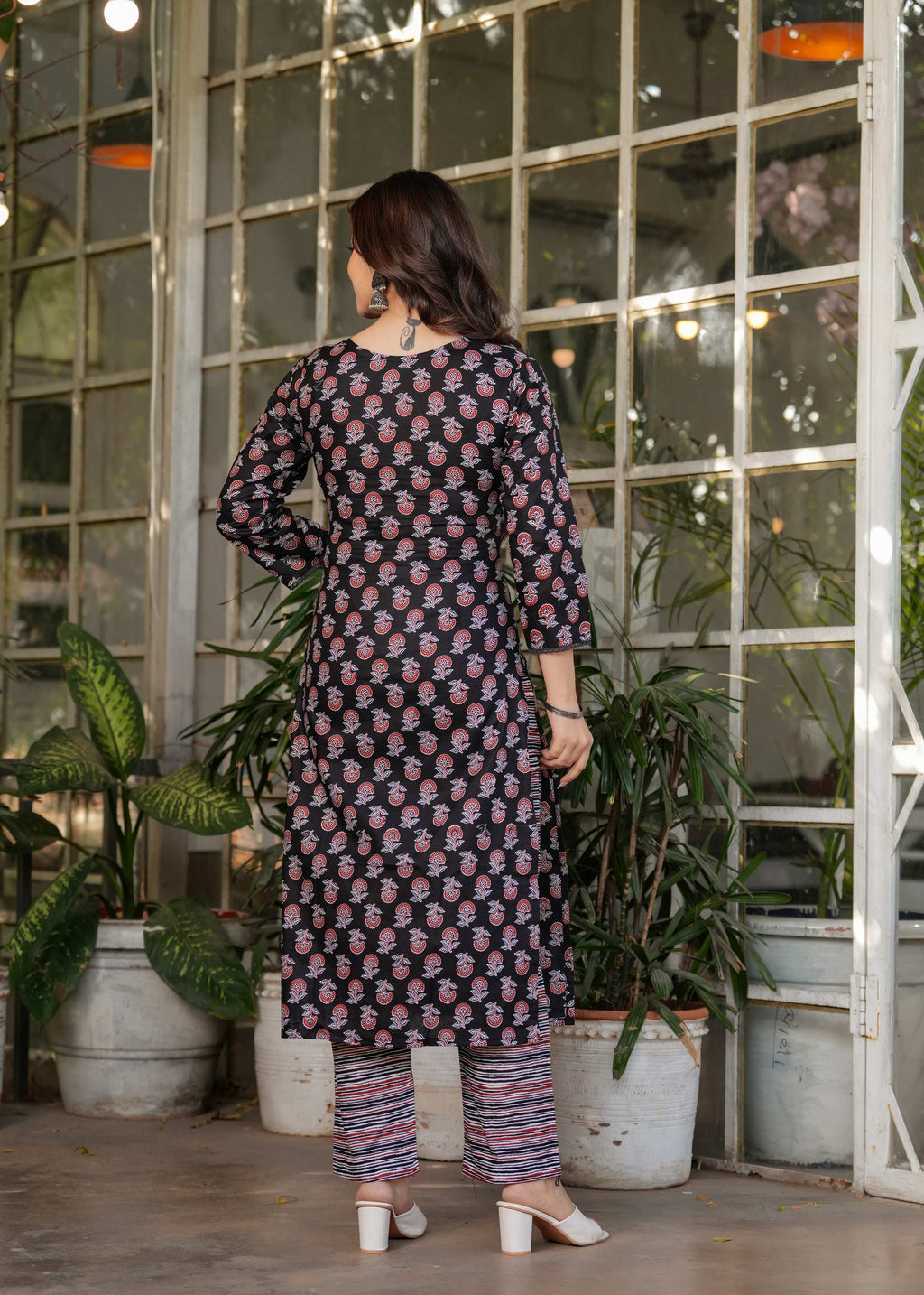 Teeya Creation Black Color Pure Cotton Digital Print Fully Stitched Kurti Set | Grocsy