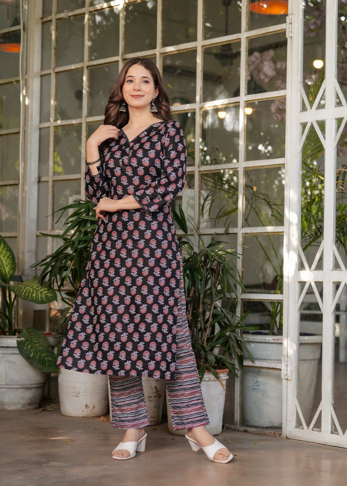 Teeya Creation Black Color Pure Cotton Digital Print Fully Stitched Kurti Set | Grocsy