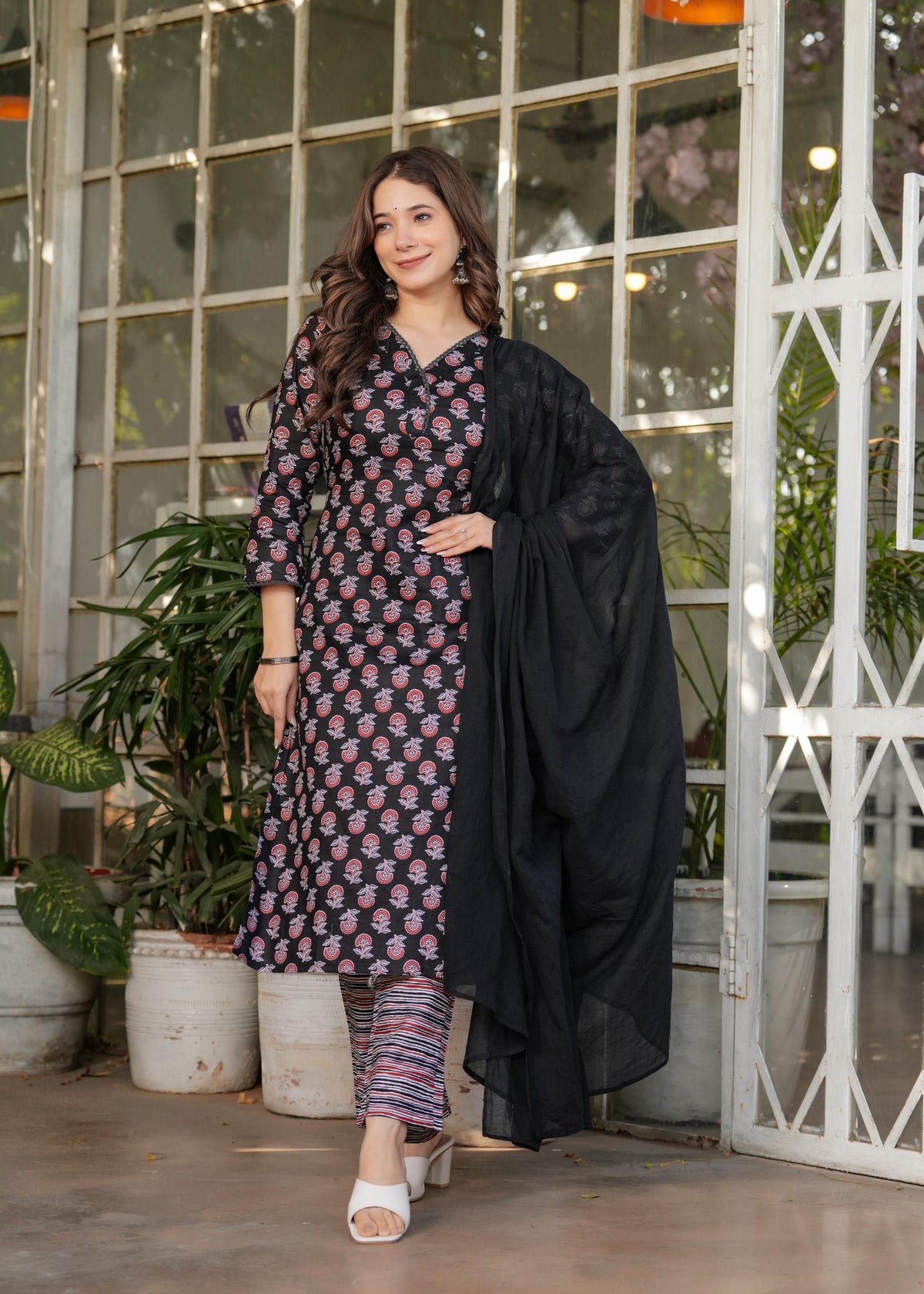 The52 Women's Printed Pure Cotton Fabric Straight Kurta, Pant and Dupatta Set | Grocsy
