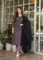 The52 Women's Printed Pure Cotton Fabric Straight Kurta, Pant and Dupatta Set | Grocsy