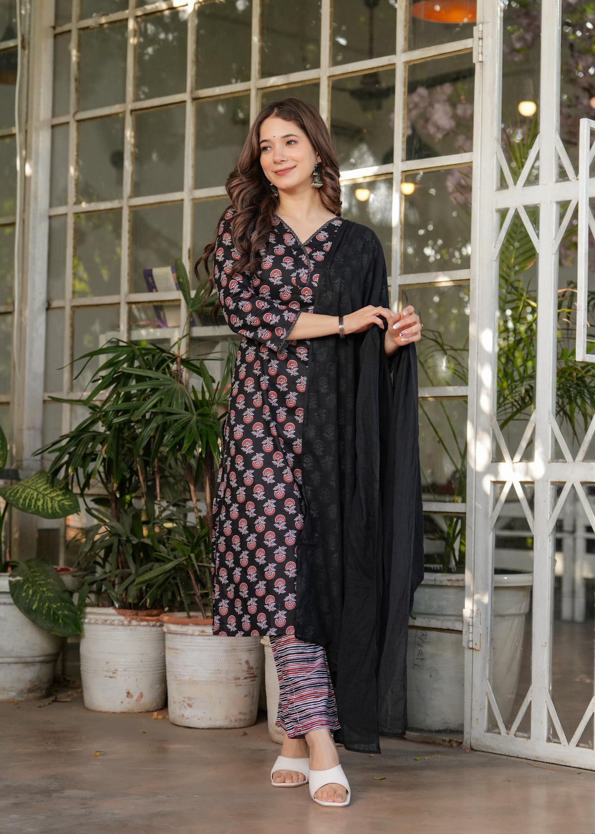 The52 Women's Printed Pure Cotton Fabric Straight Kurta, Pant and Dupatta Set | Grocsy