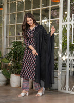 The52 Women's Printed Pure Cotton Fabric Straight Kurta, Pant and Dupatta Set | Grocsy