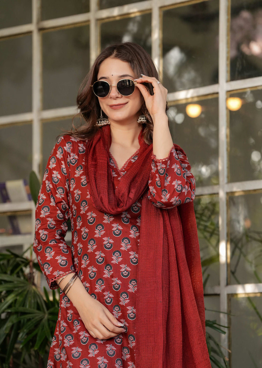 Teeya Creation Red Color Pure Cotton Digital Print Fully Stitched Kurti Set | Grocsy