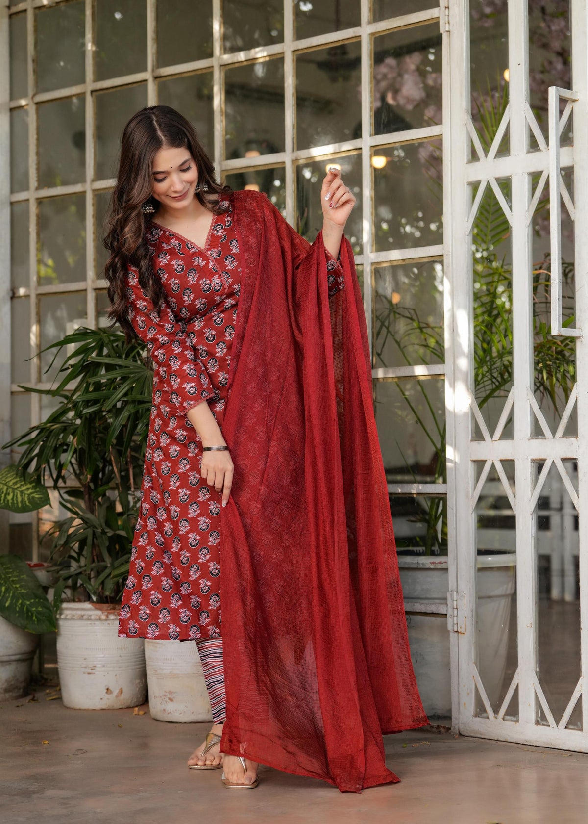 The52 Women's Printed Pure Cotton Fabric Straight Kurta, Pant and Dupatta Set | Grocsy