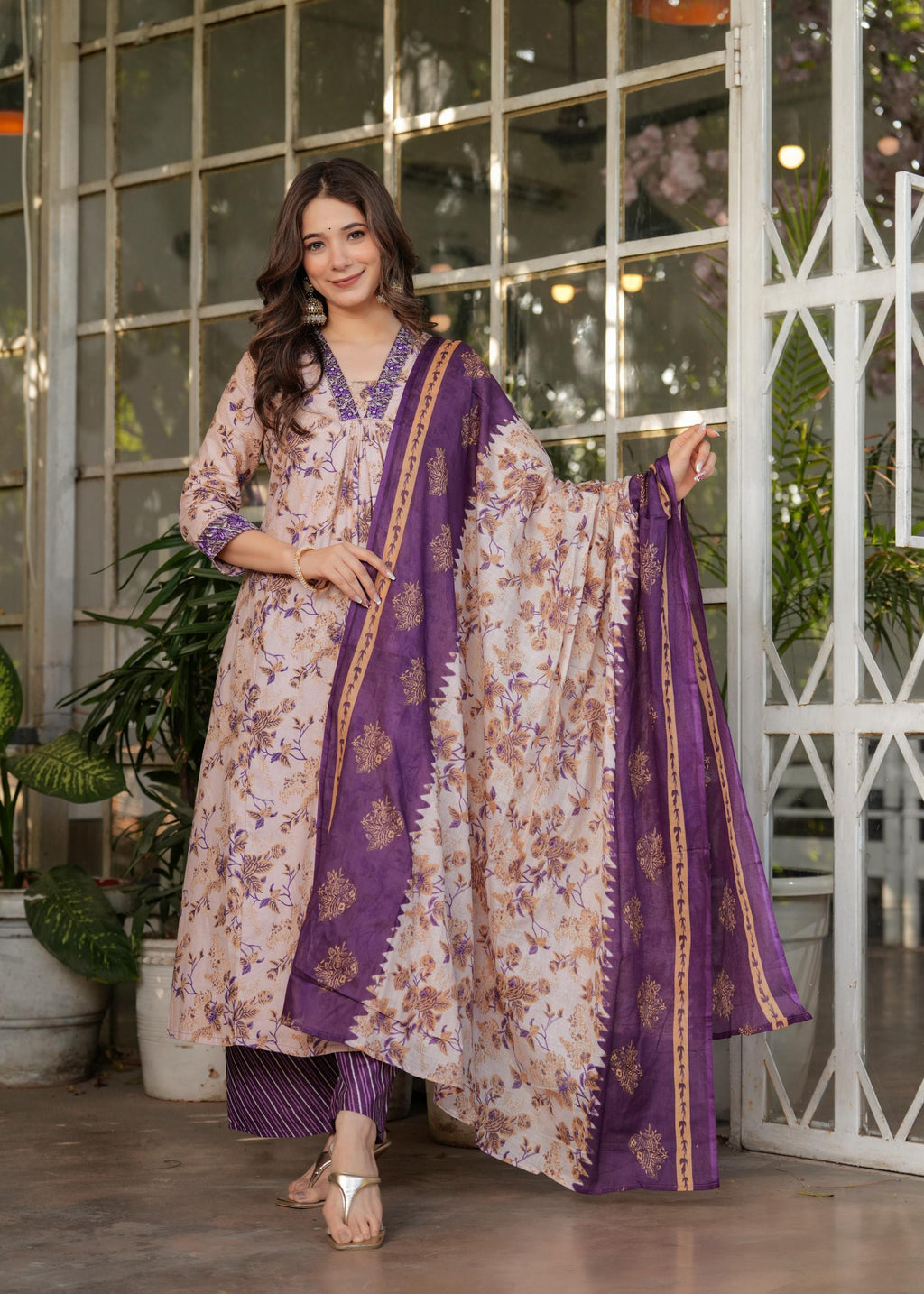 The52 Women's Printed Pure Cotton Fabric Straight Kurta, Pant and Dupatta Set | Grocsy
