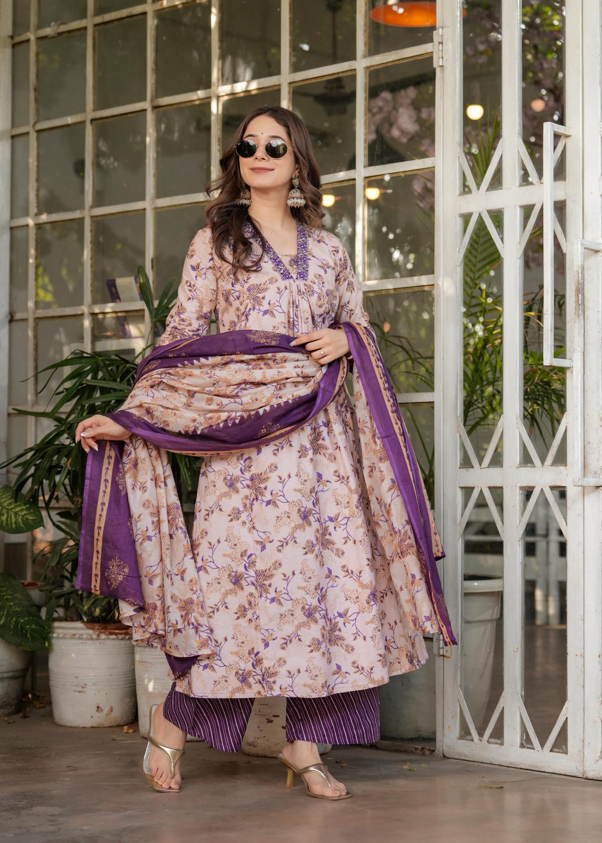 The52 Women's Printed Pure Cotton Fabric Straight Kurta, Pant and Dupatta Set | Grocsy