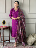 Teeya Creation Dark Wine Color Viscose Chanderi Embroidery Work Fully Stitched Kurti Set | Grocsy