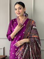Teeya Creation Purple Color Viscose Chanderi Embroidery Work Fully Stitched Kurti Set | Grocsy