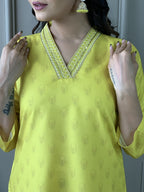 The52 Yellow Embroidered Rayon Fabric Straight Kurta, Pant and Dupatta Set | Grocsy