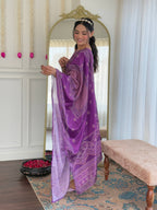 Teeya Creation Purple Color French Crepe With Digital Print And Embroidery Work Fully Stitched Kurti Set | Grocsy