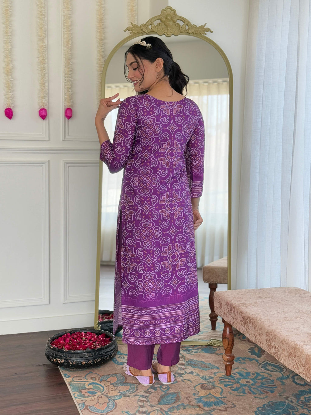 Teeya Creation Purple Color French Crepe With Digital Print And Embroidery Work Fully Stitched Kurti Set | Grocsy