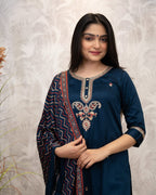 The52 Women's Gorgeous Chanderi Silk Embroidery Straight Kurta with Pant and Dupatta Set | Grocsy