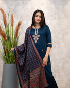 The52 Women's Gorgeous Chanderi Silk Embroidery Straight Kurta with Pant and Dupatta Set | Grocsy